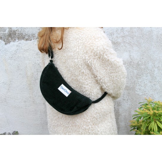 Bobby Corduroy Bottle Green Half Moon Crescent Bag